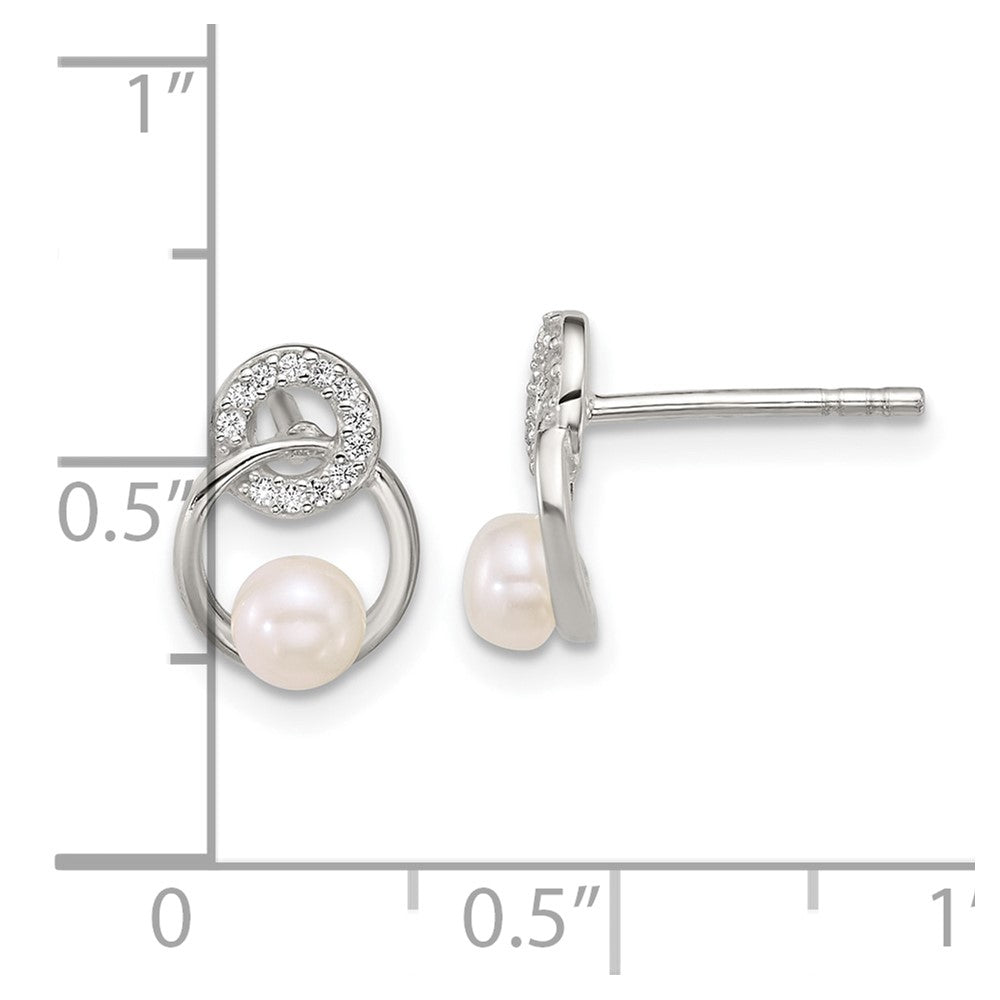 Sterlingsilber Poliert Zirkonia und Imitat Perle Kreise Ohrstecker