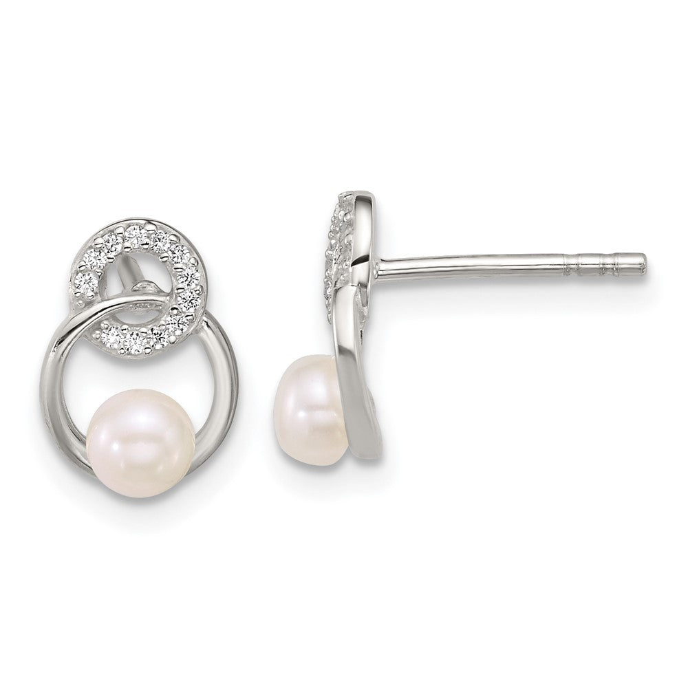 Sterlingsilber Poliert Zirkonia und Imitat Perle Kreise Ohrstecker