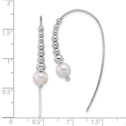 Sterlingsilber Rhodiniert Poliert und Gekugelt Muschel Perle Durchzieher-Ohrringe