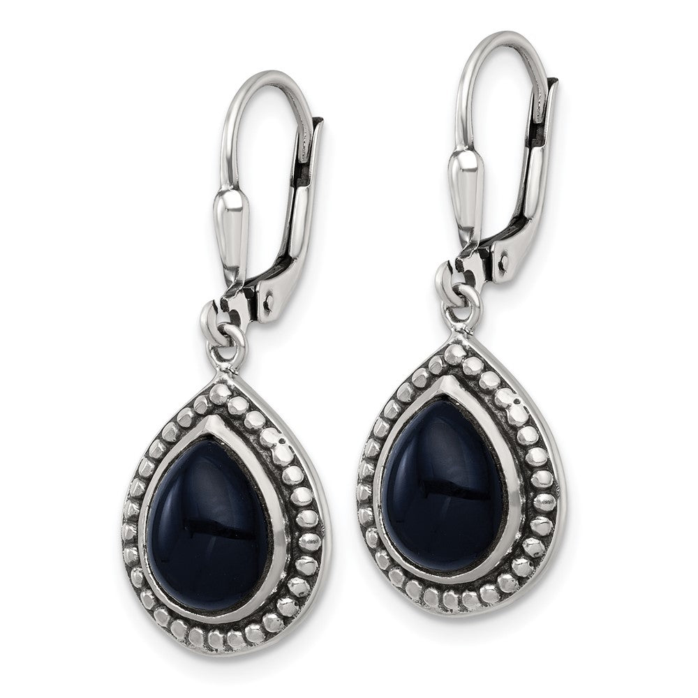 Sterlingsilber Antikisiert Onyx Tropfen Brisur Ohrhänger