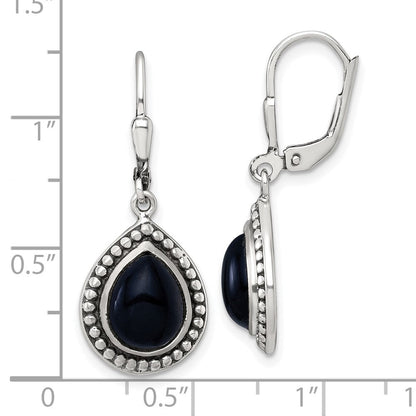 Sterlingsilber Antikisiert Onyx Tropfen Brisur Ohrhänger