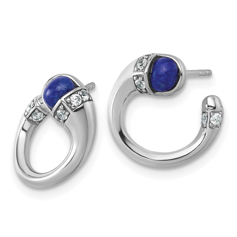 Sterlingsilber Poliert Rhodiniert Zirkonia und Lapis Manschette Ohrstecker