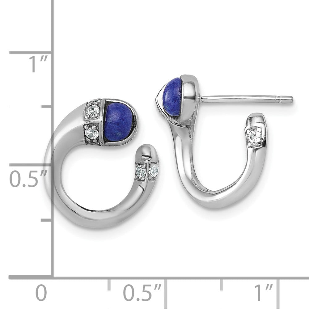 Sterlingsilber Poliert Rhodiniert Zirkonia und Lapis Manschette Ohrstecker