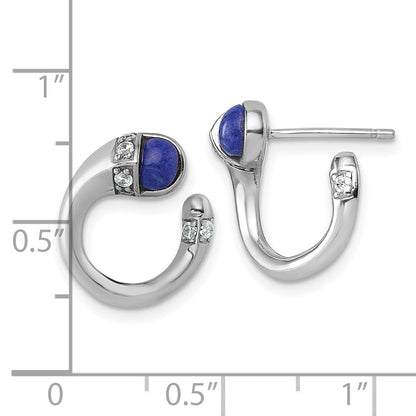 Sterlingsilber Poliert Rhodiniert Zirkonia und Lapis Manschette Ohrstecker