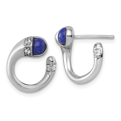 Sterlingsilber Poliert Rhodiniert Zirkonia und Lapis Manschette Ohrstecker