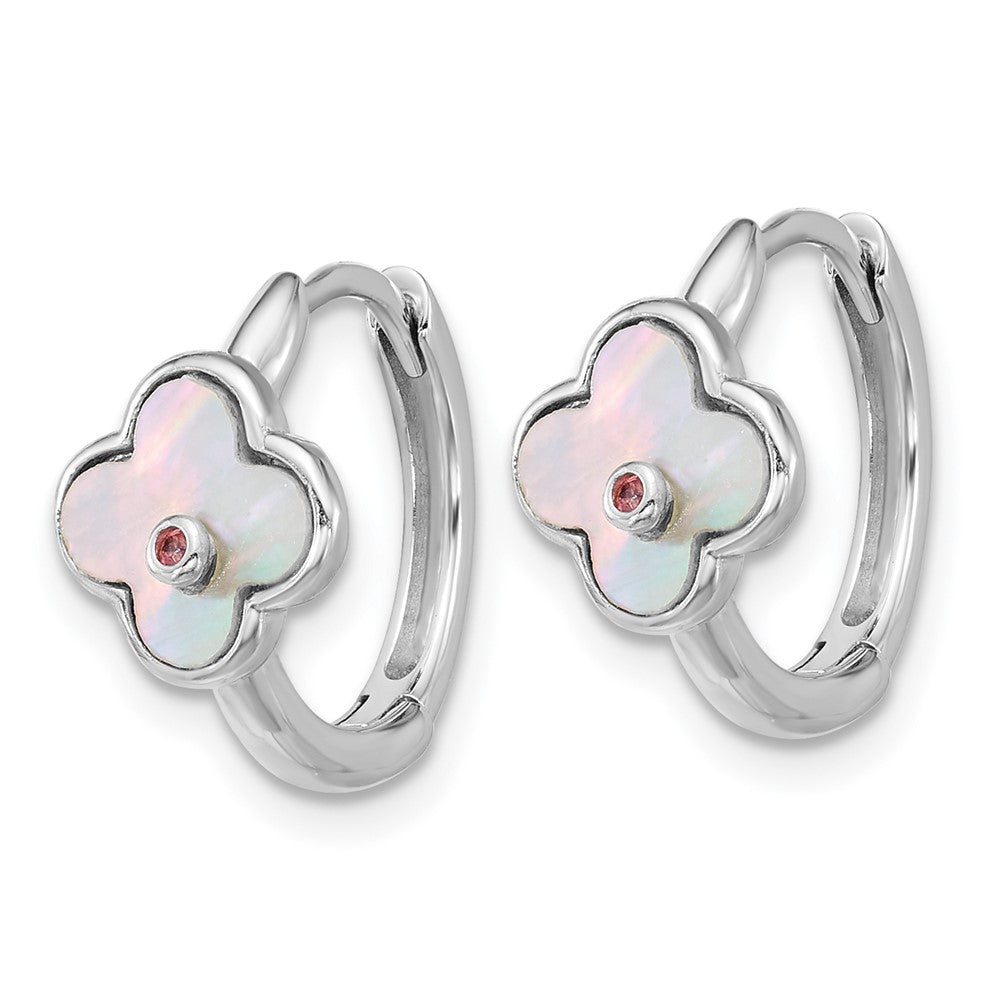 Sterlingsilber Rhod-pl Perlmutt und Zirkonia Blume Klappbar Creolen