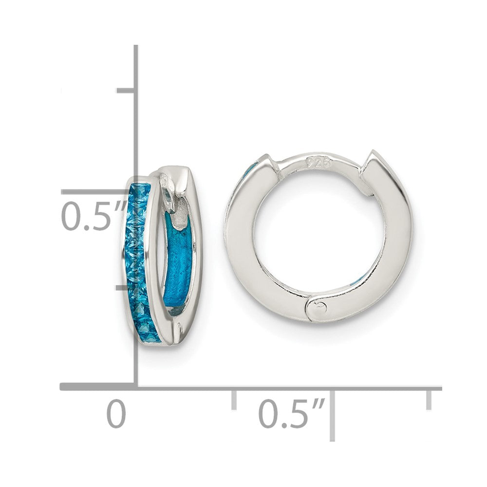 Sterlingsilber Poliert Blau Zirkonia und Emaille In/out Klappbar Rund Creolen