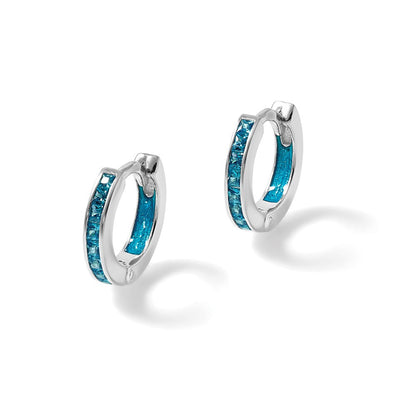 Sterlingsilber Poliert Blau Zirkonia und Emaille In/out Klappbar Rund Creolen
