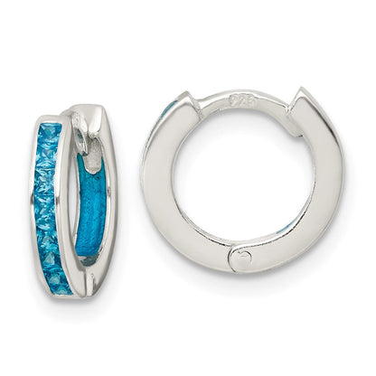 Sterlingsilber Poliert Blau Zirkonia und Emaille In/out Klappbar Rund Creolen