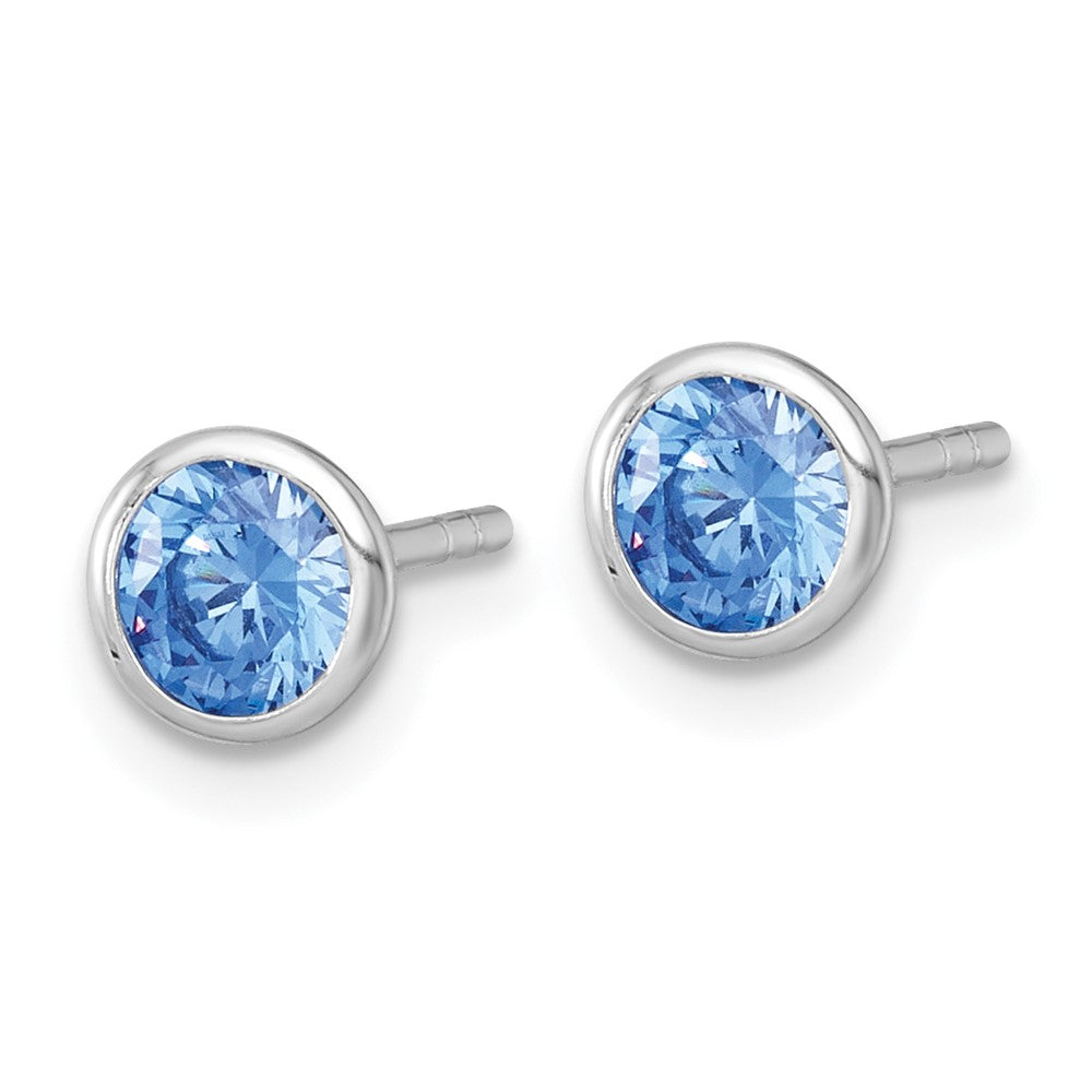 Sterlingsilber Rhodiniert Poliert 6.25mm Blau Zirkonia Ohrstecker