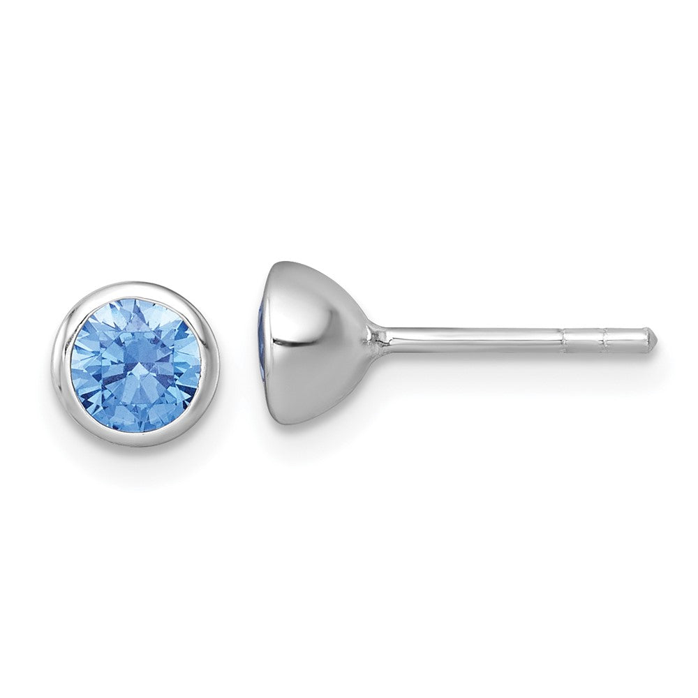 Sterlingsilber Rhodiniert Poliert 6.25mm Blau Zirkonia Ohrstecker