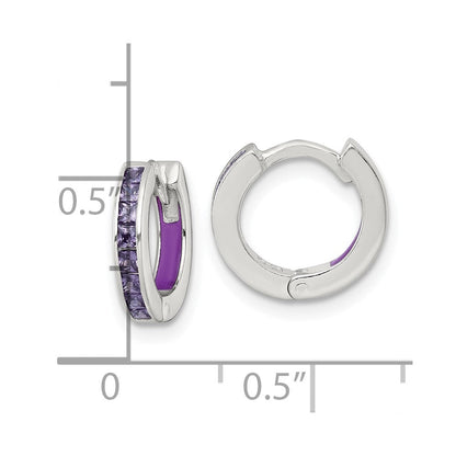 Sterlingsilber Poliert Lila Zirkonia und Emaille In/out Klappbar Rund Creolen