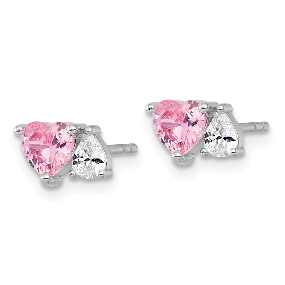 Sterlingsilber Rhodiniert Rosa Weiß Herz und Tropfen-shaped Zirkonia Ohrstecker