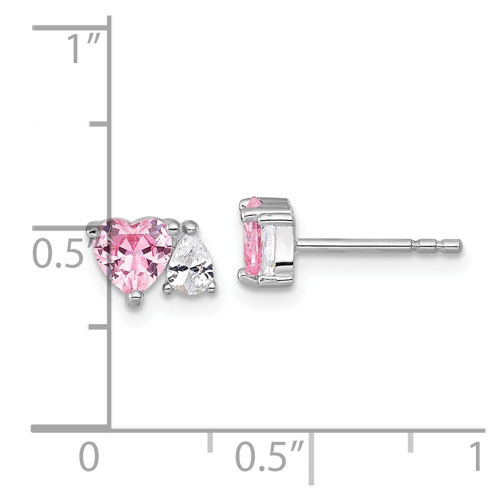 Sterlingsilber Rhodiniert Rosa Weiß Herz und Tropfen-shaped Zirkonia Ohrstecker