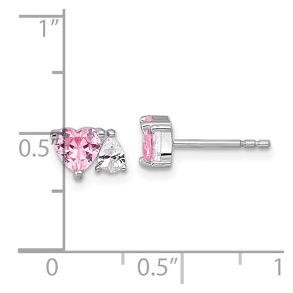 Sterlingsilber Rhodiniert Rosa Weiß Herz und Tropfen-shaped Zirkonia Ohrstecker
