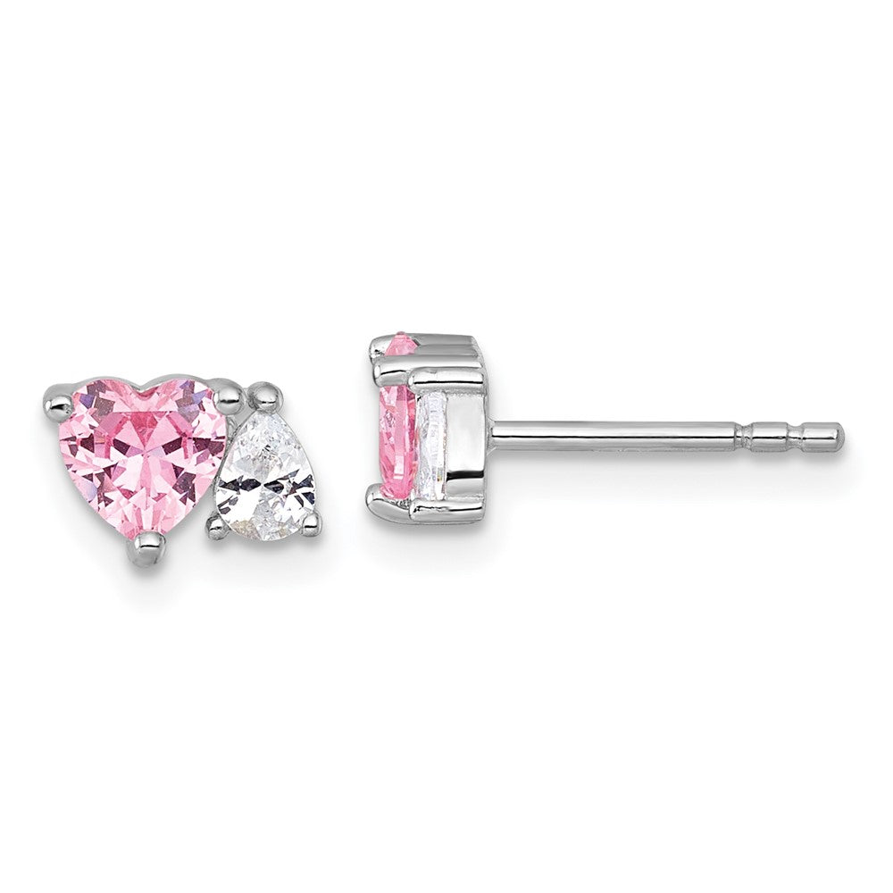 Sterlingsilber Rhodiniert Rosa Weiß Herz und Tropfen-shaped Zirkonia Ohrstecker