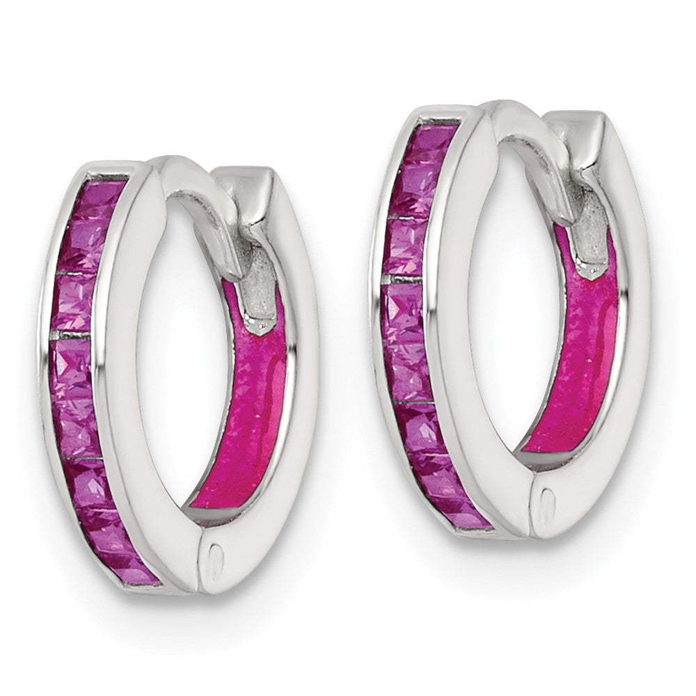 Sterlingsilber Poliert Rosa Zirkonia und Emaille In/out Klappbar Rund Creolen