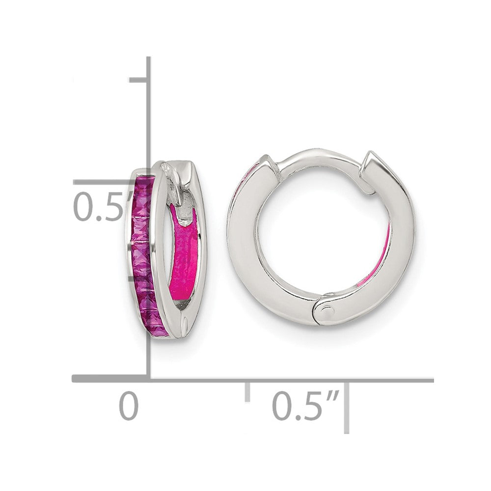 Sterlingsilber Poliert Rosa Zirkonia und Emaille In/out Klappbar Rund Creolen