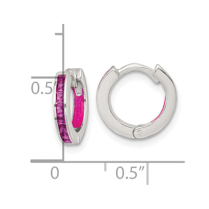 Sterlingsilber Poliert Rosa Zirkonia und Emaille In/out Klappbar Rund Creolen
