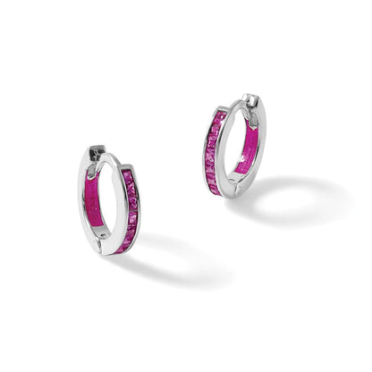 Sterlingsilber Poliert Rosa Zirkonia und Emaille In/out Klappbar Rund Creolen