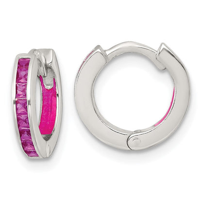 Sterlingsilber Poliert Rosa Zirkonia und Emaille In/out Klappbar Rund Creolen