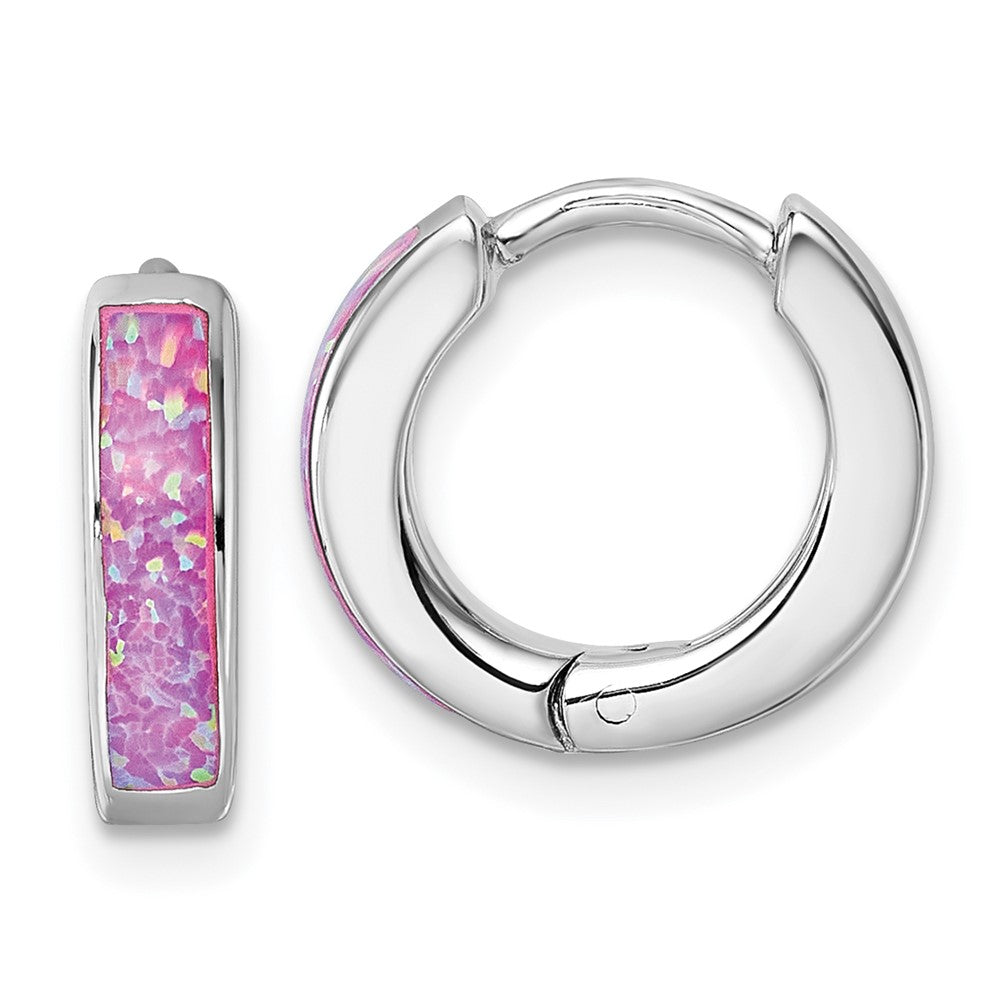 Sterlingsilber Rhodiniert Erzeugt Rosa Opal Creolen