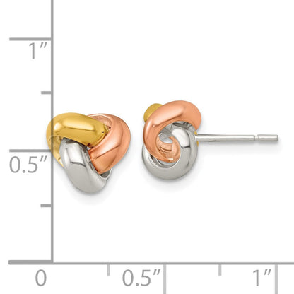 Sterlingsilber Rose und Goldfarben Poliert Liebe Knoten Ohrstecker