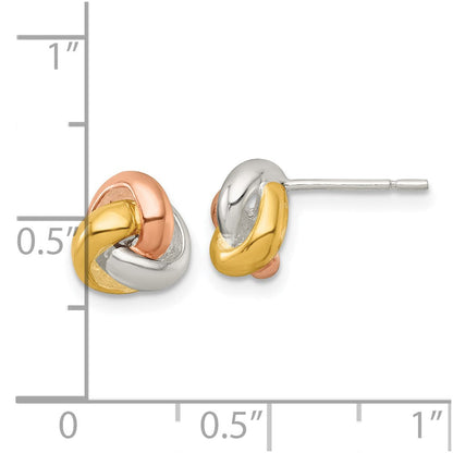 Sterlingsilber Rose und Goldfarben Poliert Liebe Knoten Ohrstecker