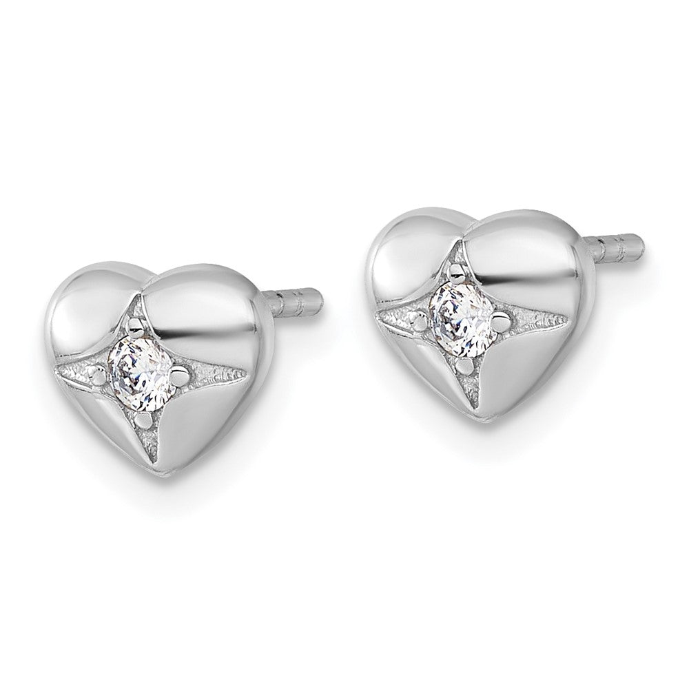 Sterlingsilber Rhodiniert Poliert Zirkonia Herz Ohrstecker