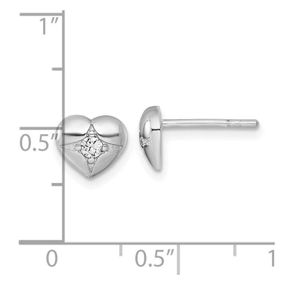 Sterlingsilber Rhodiniert Poliert Zirkonia Herz Ohrstecker