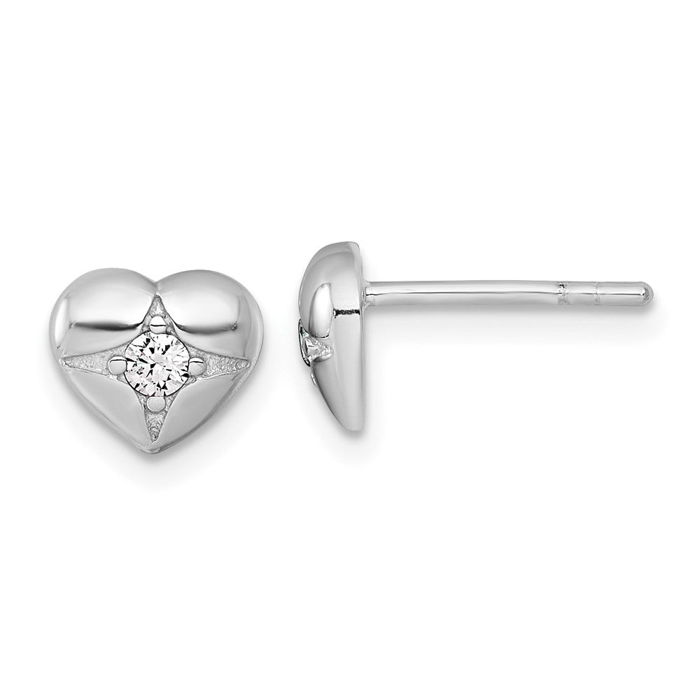 Sterlingsilber Rhodiniert Poliert Zirkonia Herz Ohrstecker