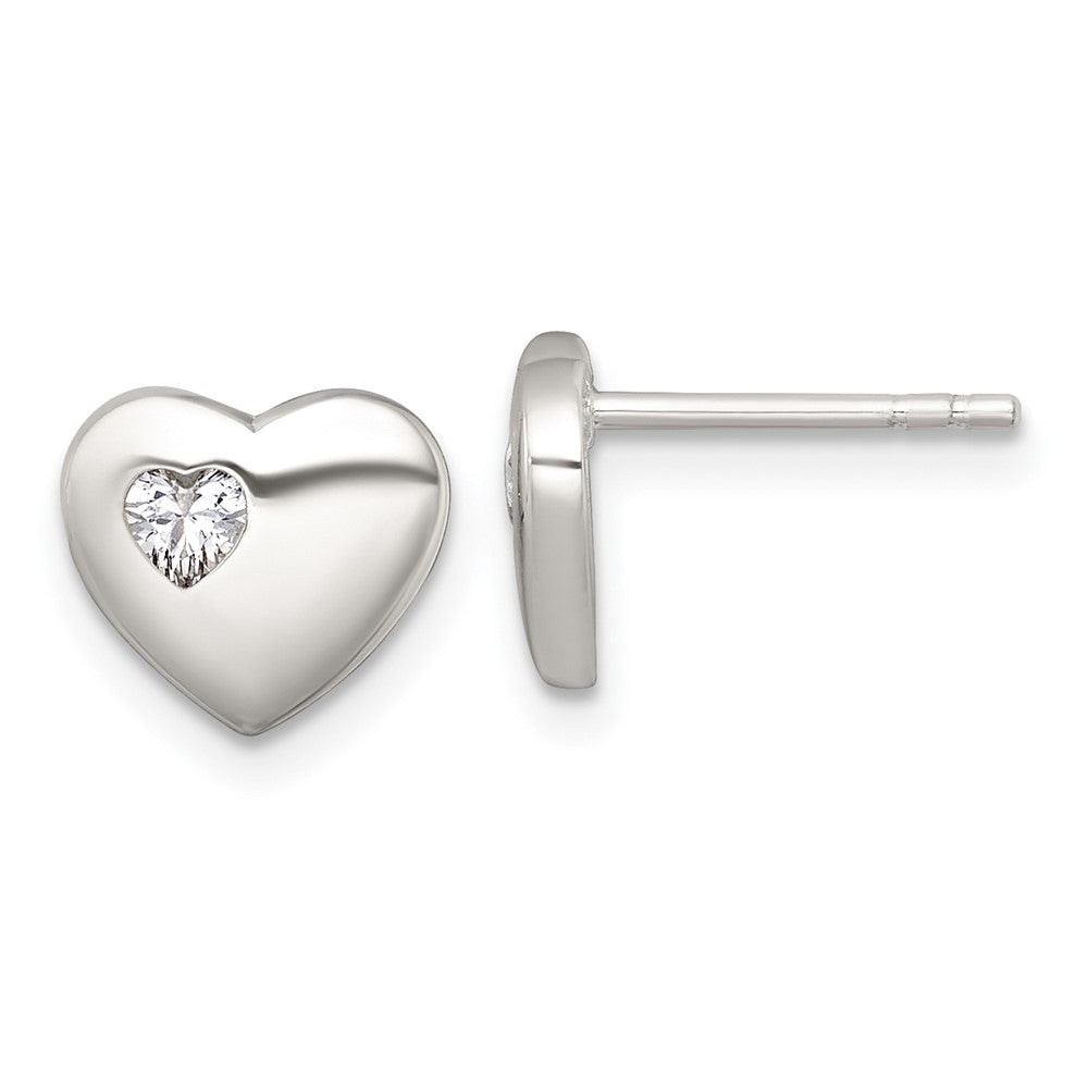 Sterlingsilber Poliert Zirkonia Herz Ohrstecker