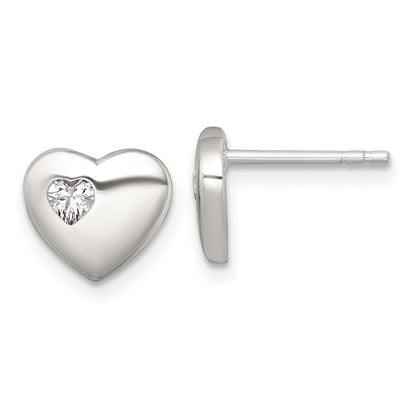 Sterlingsilber Poliert Zirkonia Herz Ohrstecker