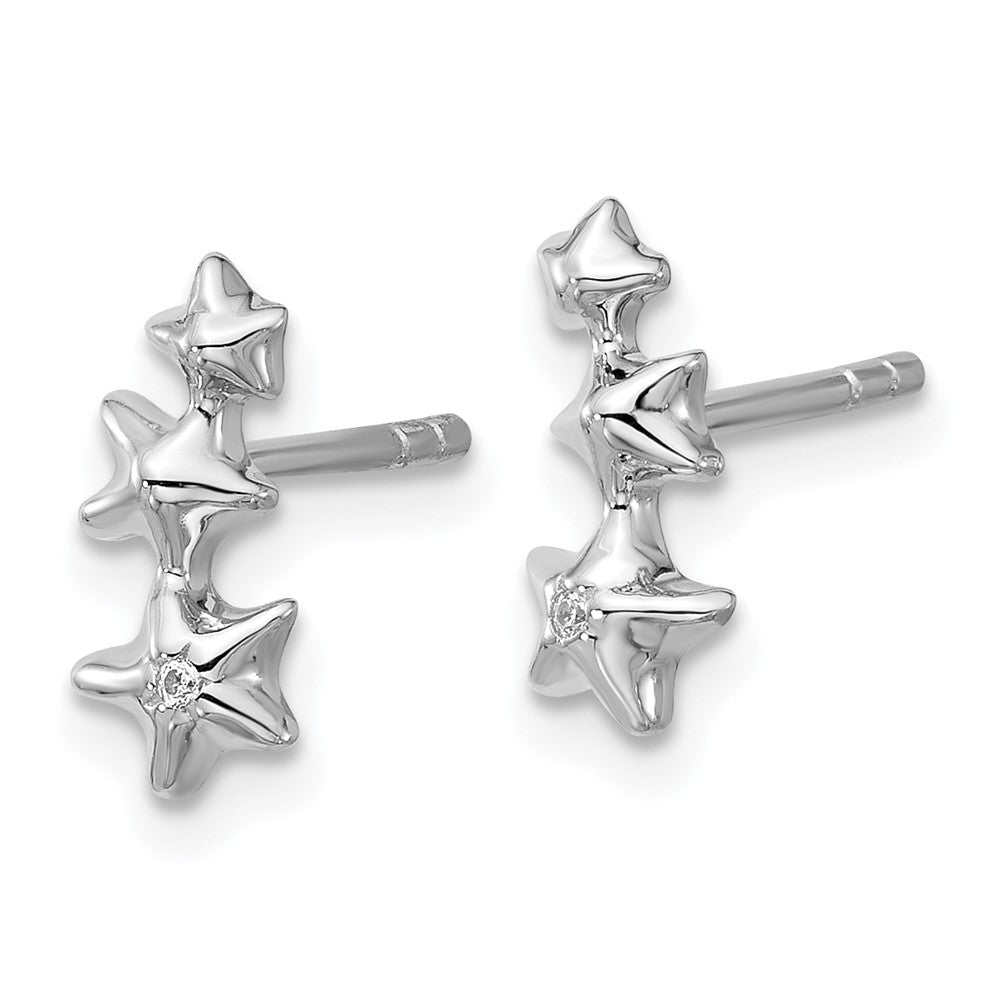 Sterlingsilber Rhodiniert Zirkonia Poliert 3 Sterne Ohrstecker