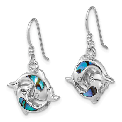Sterlingsilber Rhodiniert Poliert Abalone Dolphins Ohrhänger