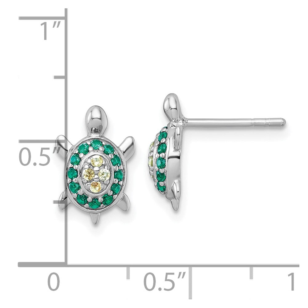 Sterlingsilber Rhodiniert-pl Poliert Grün Gelb Nano Crystals Schildkröte Stecker Earri