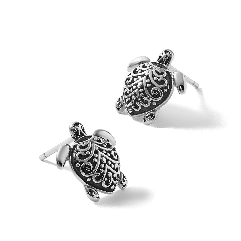 Sterlingsilber Rhodiniert Oxidiert Filigran Hohl Schildkröte Ohrstecker