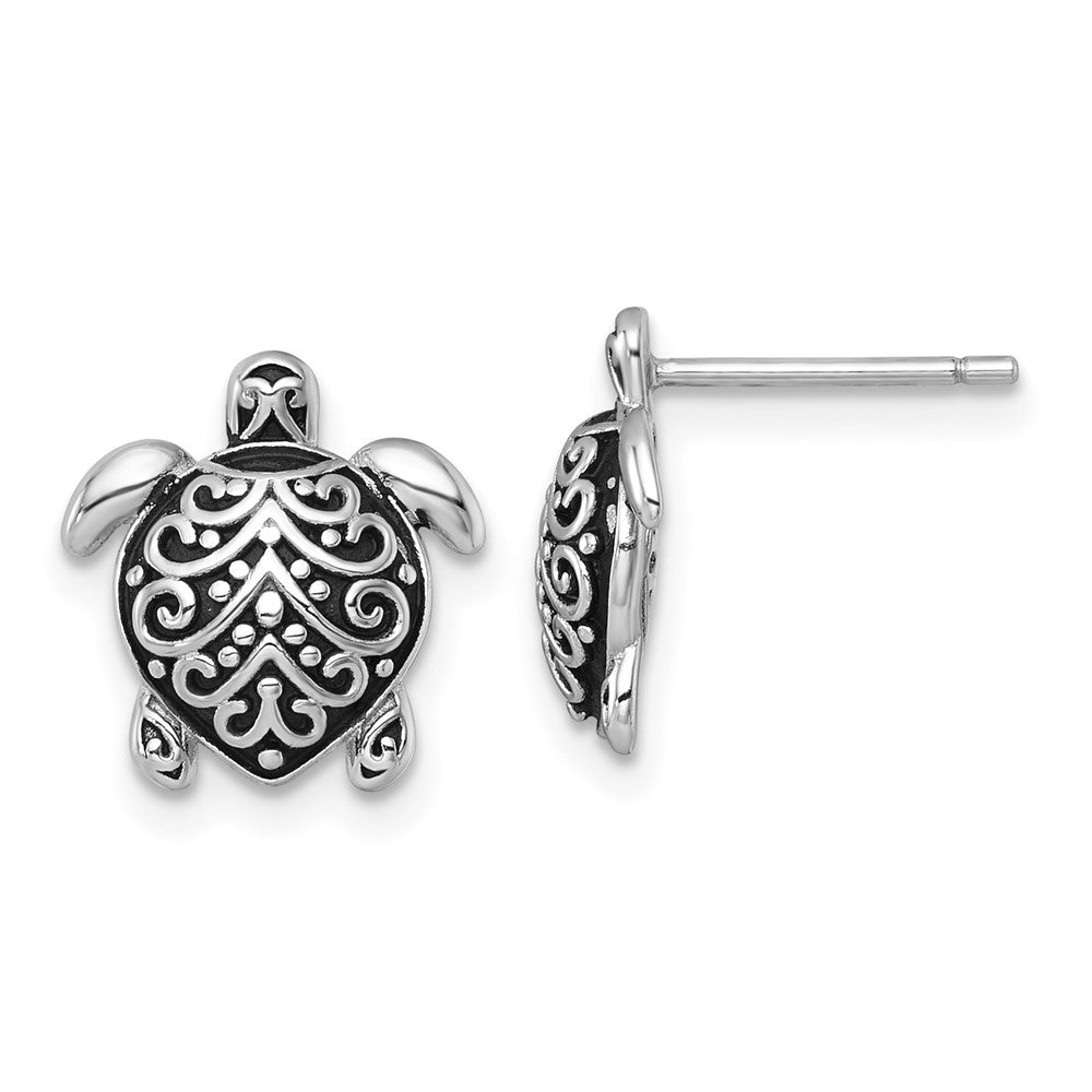 Sterlingsilber Rhodiniert Oxidiert Filigran Hohl Schildkröte Ohrstecker