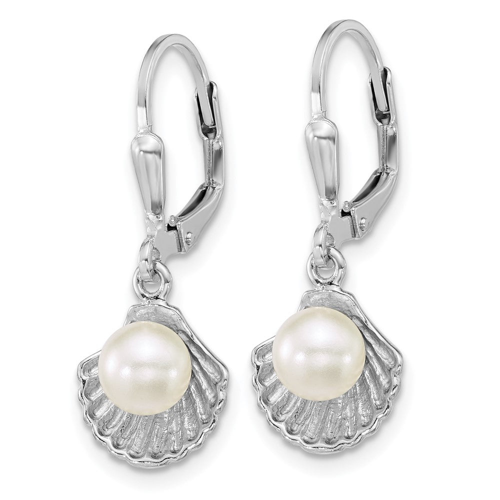 Sterlingsilber Rhodiniert Meer Muschel und Acrylic Perle Brisur Earrin