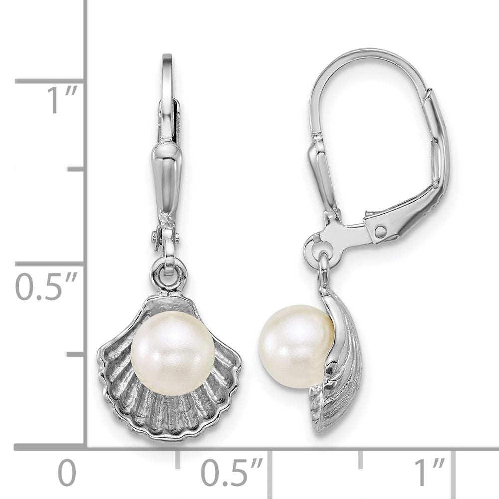 Sterlingsilber Rhodiniert Meer Muschel und Acrylic Perle Brisur Earrin