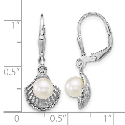 Sterlingsilber Rhodiniert Meer Muschel und Acrylic Perle Brisur Earrin