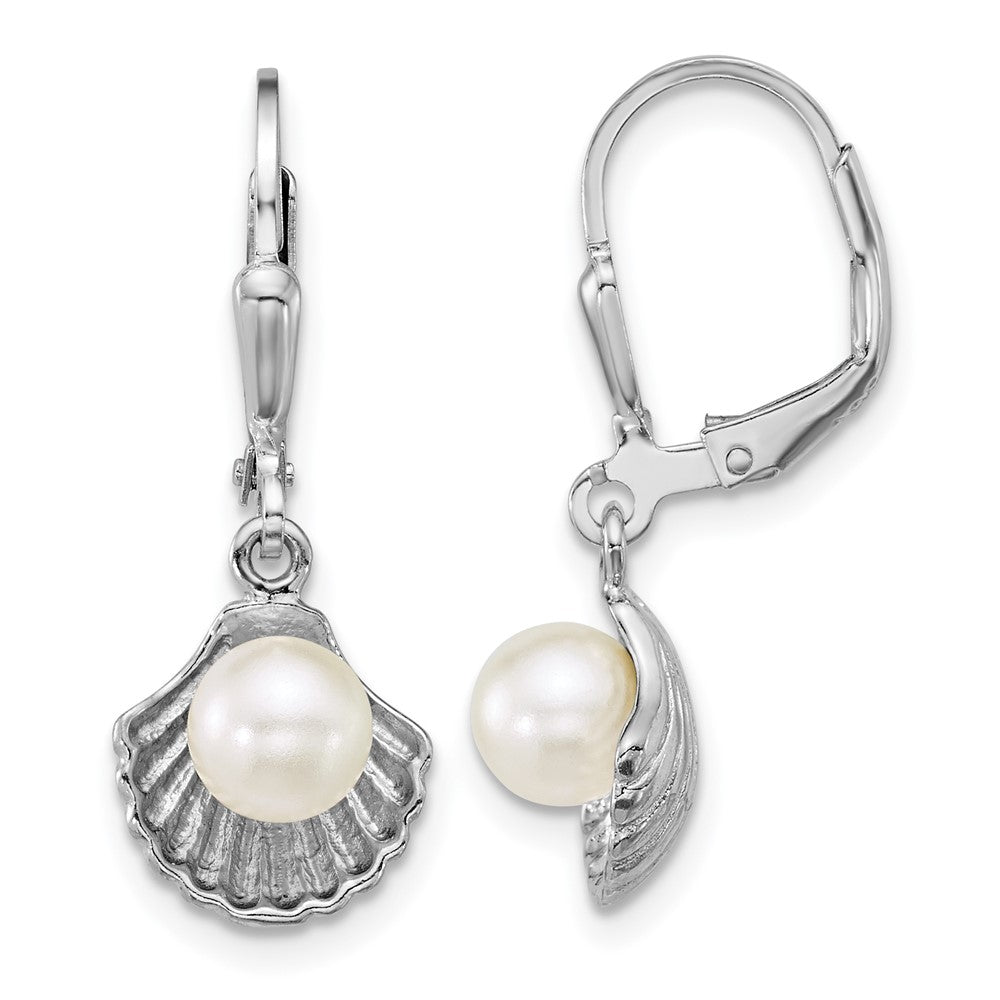Sterlingsilber Rhodiniert Meer Muschel und Acrylic Perle Brisur Earrin