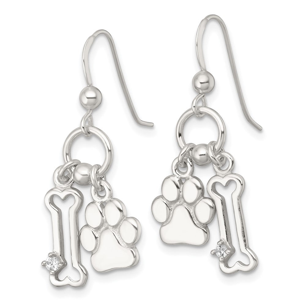 Sterlingsilber Poliert Zirkonia Bone und Paw Ohrhänger