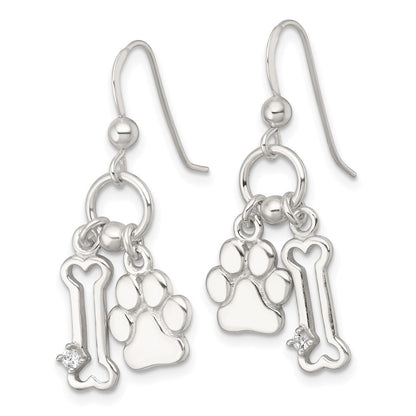Sterlingsilber Poliert Zirkonia Bone und Paw Ohrhänger