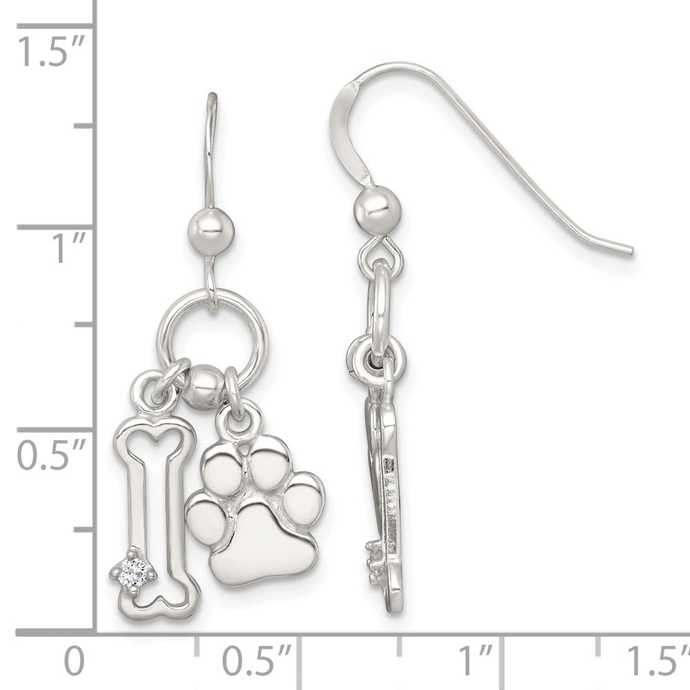 Sterlingsilber Poliert Zirkonia Bone und Paw Ohrhänger