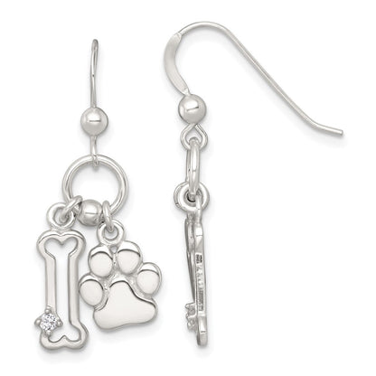 Sterlingsilber Poliert Zirkonia Bone und Paw Ohrhänger
