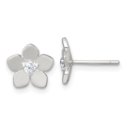 Sterlingsilber Poliert Zirkonia Blume Ohrstecker