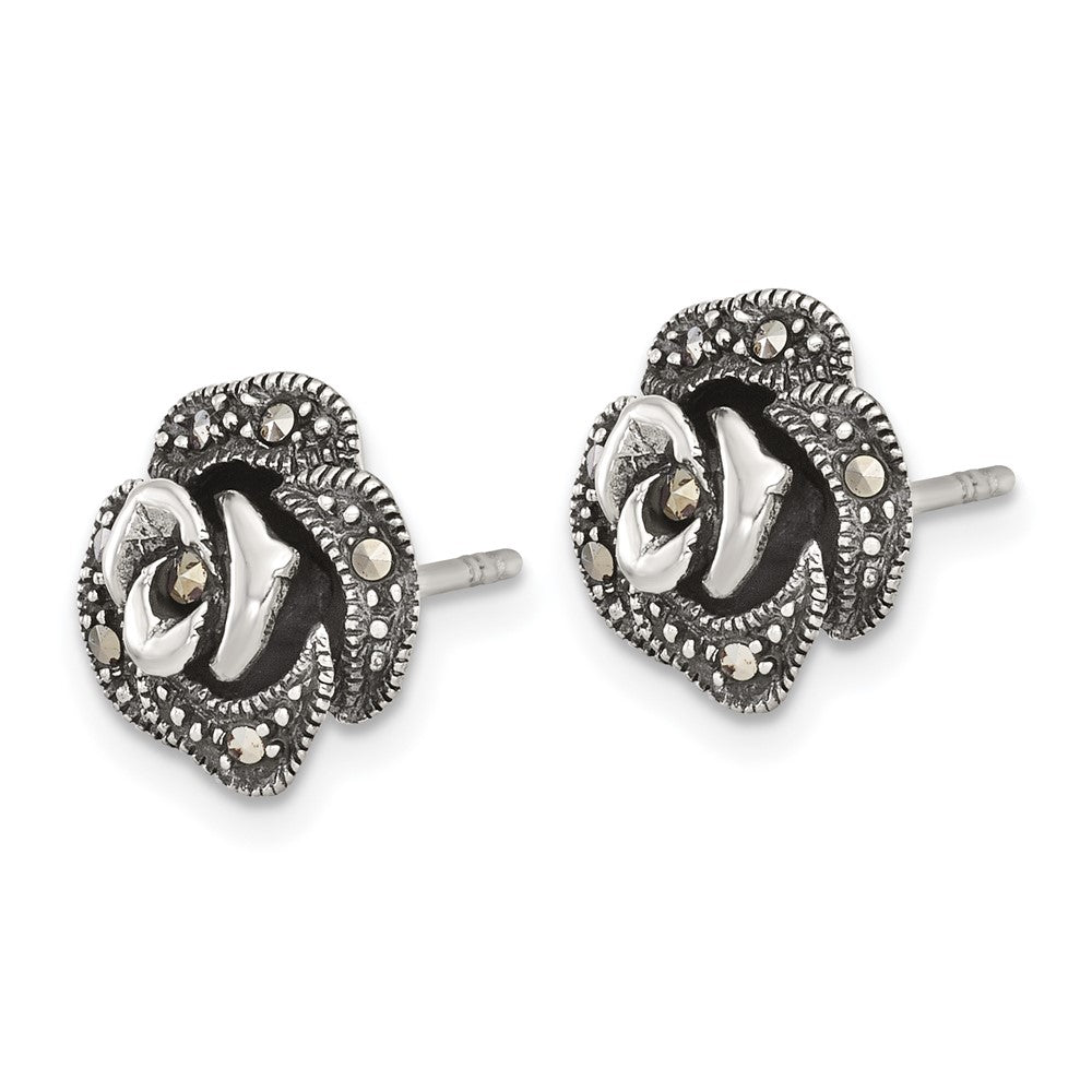 Sterlingsilber Antikisiert Markasit Fantasie Rose Ohrstecker