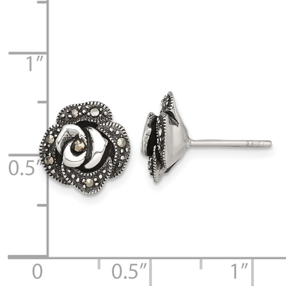 Sterlingsilber Antikisiert Markasit Fantasie Rose Ohrstecker