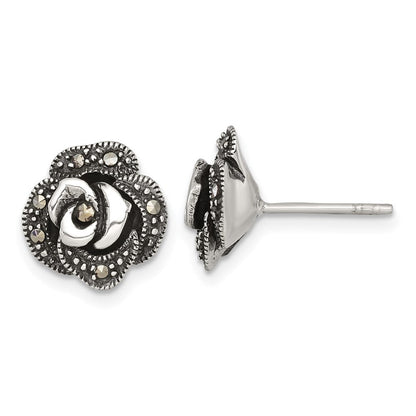 Sterlingsilber Antikisiert Markasit Fantasie Rose Ohrstecker
